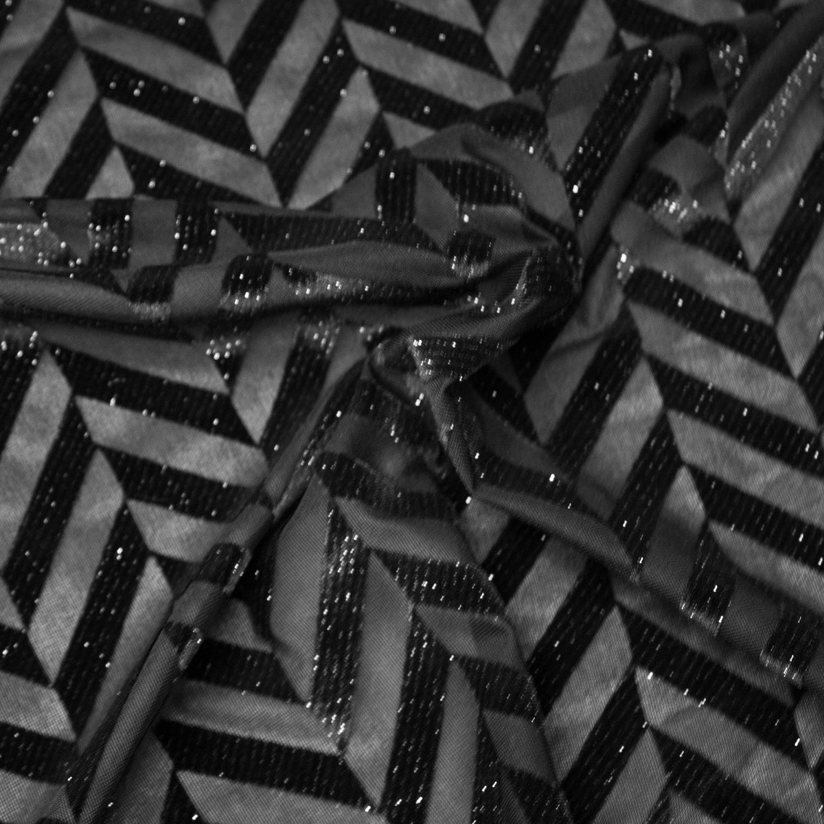 Nion Black Velvet Burnout Metalic Print Polyester Mesh ONLINE EXCLUS THE FABRIC SALES