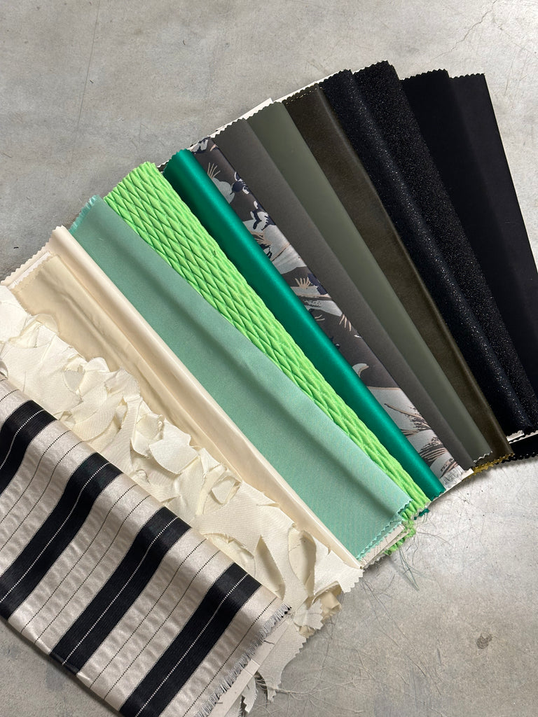 Synthetic fabrics Black/ Green & Beige shades - 14 pcs.