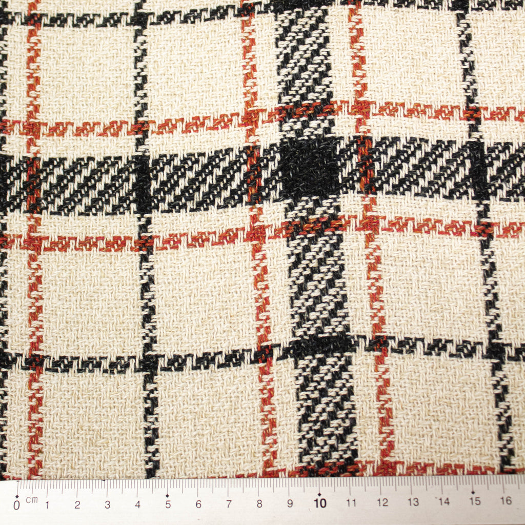 Beige Check Textile Cotton Linen Blend Fabric | Checks | Beige & Rust & Black | THE FABRIC ...