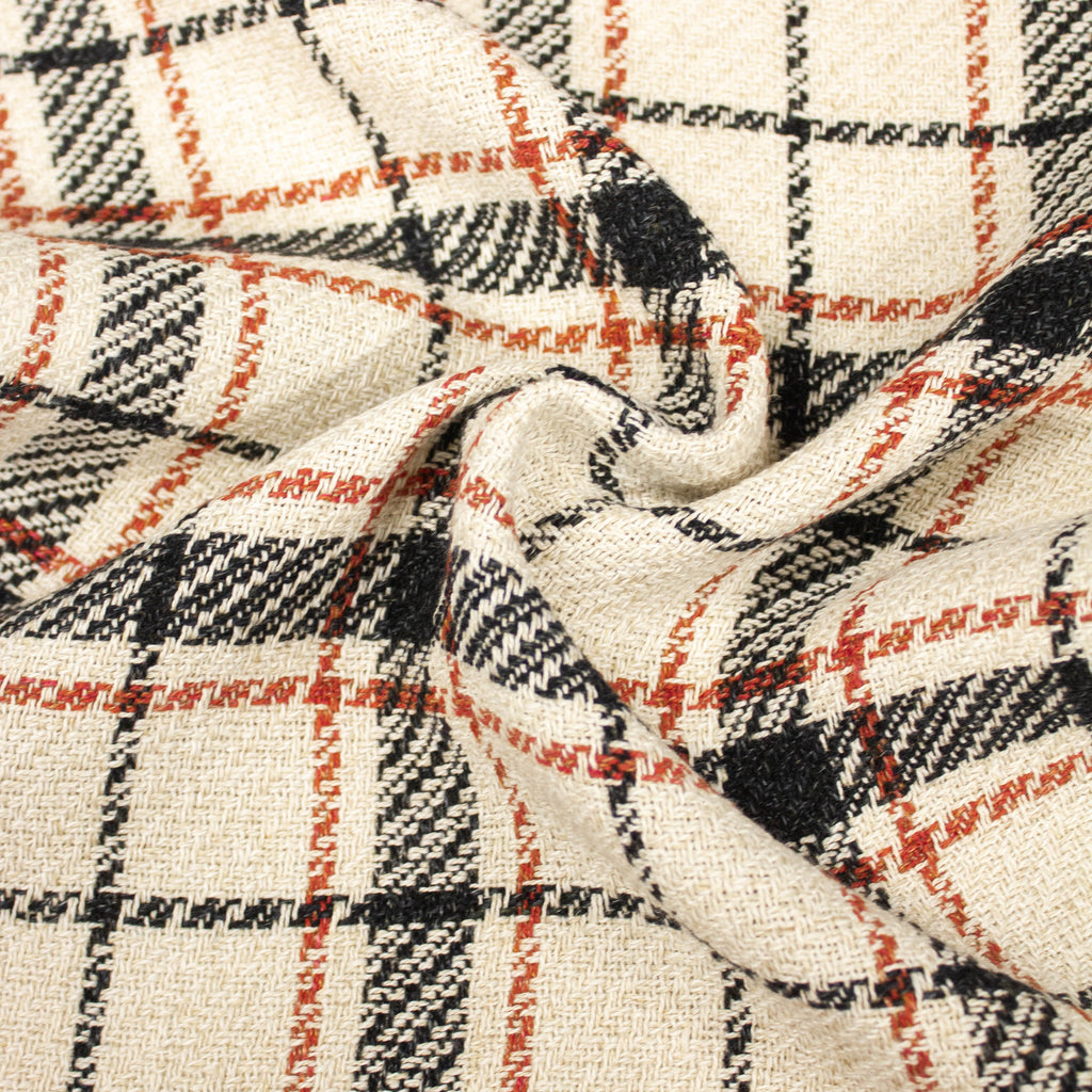 Beige Check Textile Cotton Linen Blend Fabric | Checks | Beige & Rust & Black | THE FABRIC ...