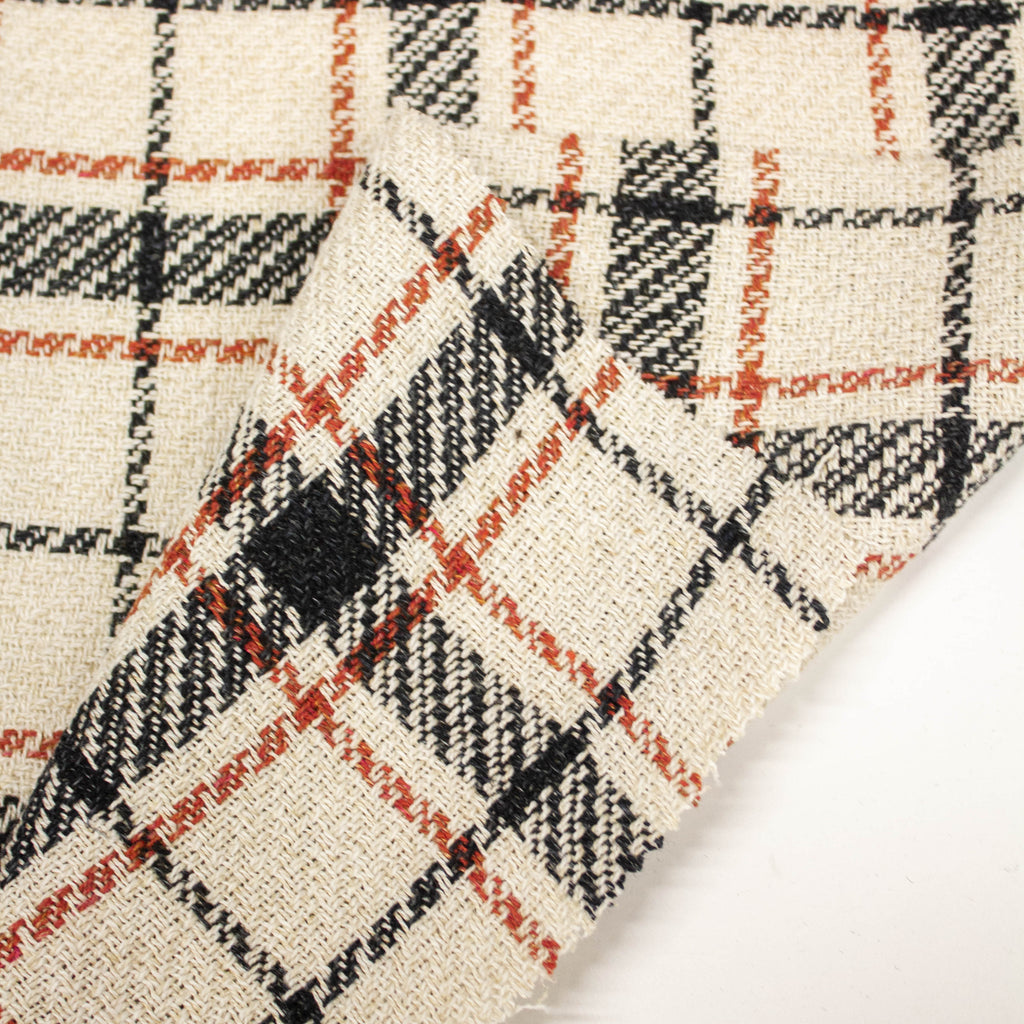 Beige Check Textile Cotton Linen Blend Fabric | Checks | Beige & Rust & Black | THE FABRIC ...