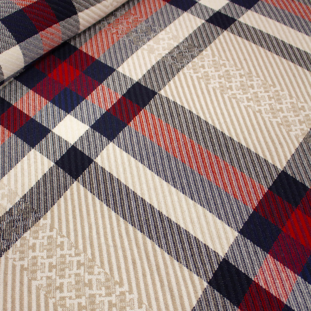 Beige Check/Monogram Wool Coating Fabric | THE FABRIC SALES