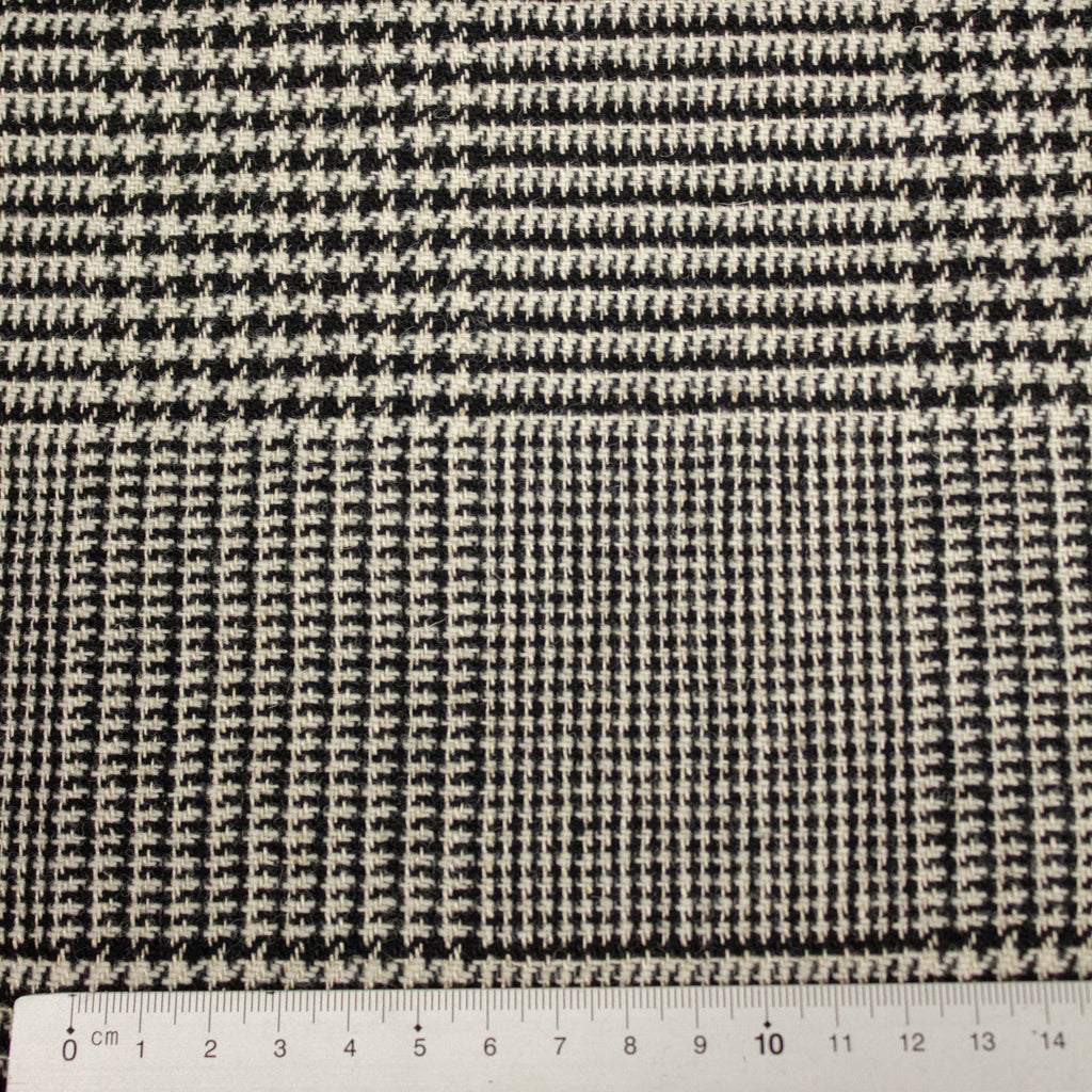 Prince of Wales Wool Coating Fabric Black Ecru | THE FABRIC SALES