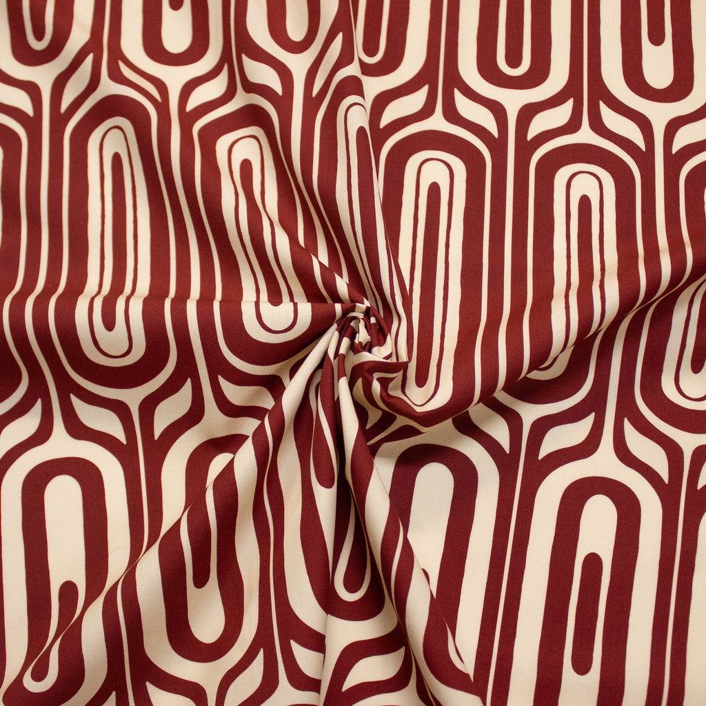 Rust Brown Abstract Cotton Fabric | THE FABRIC SALES