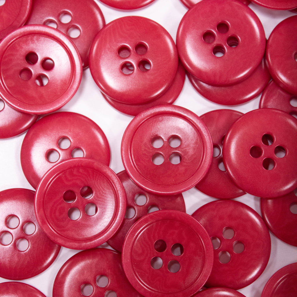 25mm Buttons Raspberry Raspberry Red 4-Hole Plastic Button 25mm | THE FABRIC SALES