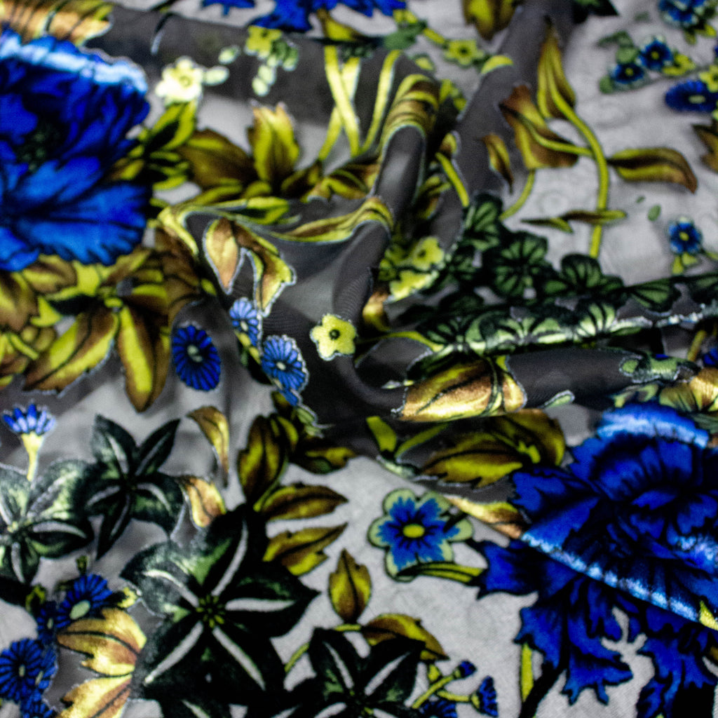 Floral Flocked Polyester Voile Fabric | THE FABRIC SALES