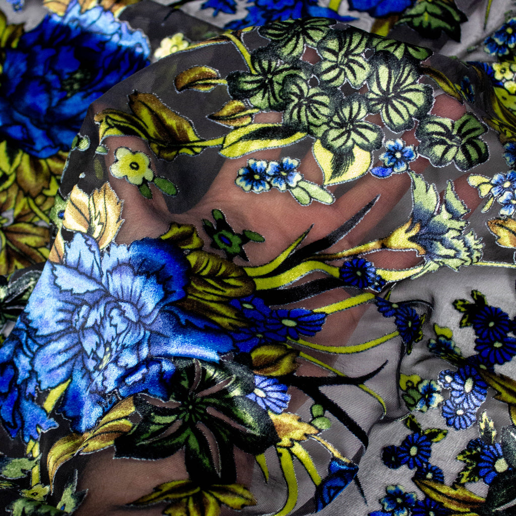 Floral Flocked Polyester Voile Fabric | THE FABRIC SALES