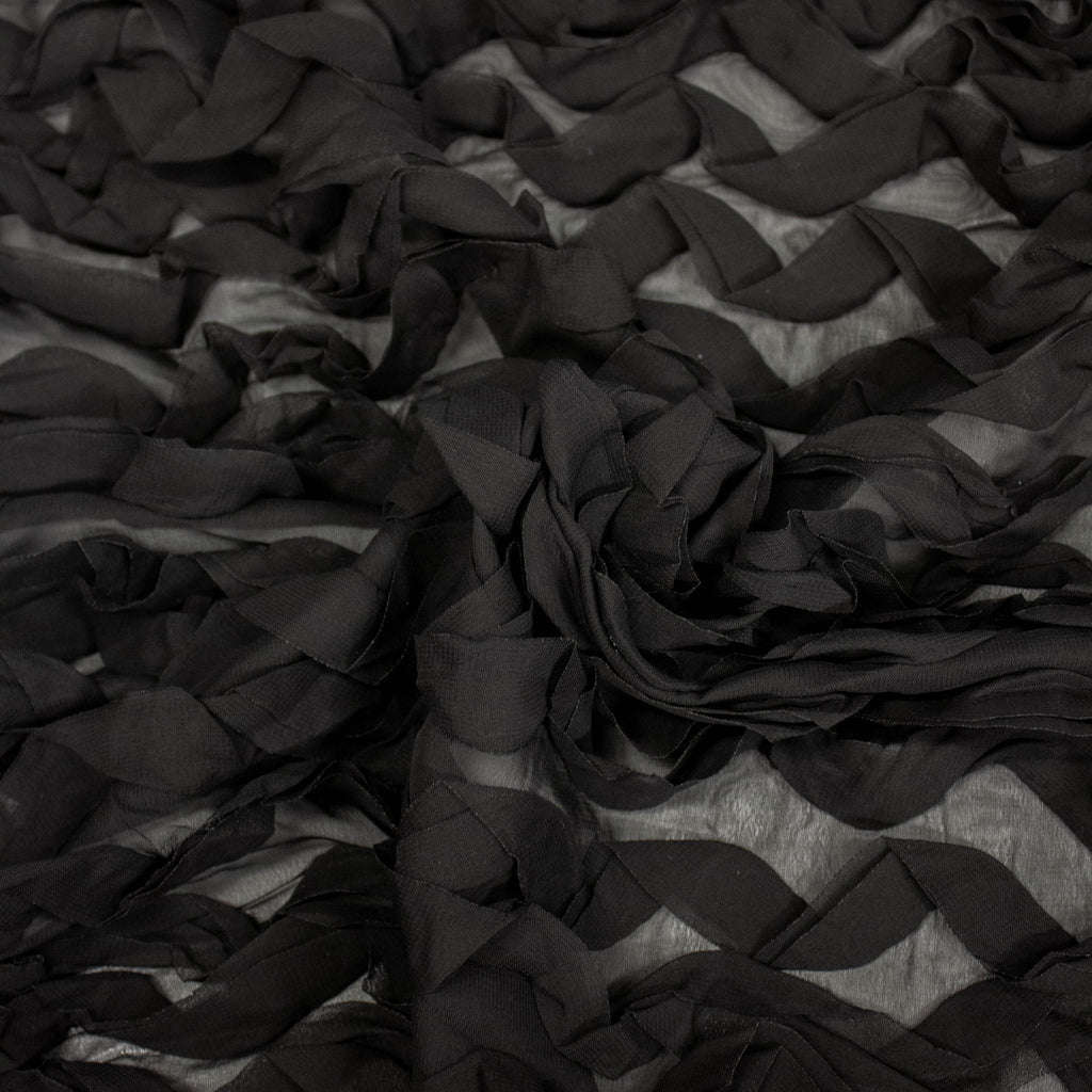 Black Polyester Waves Fabric | THE FABRIC SALES
