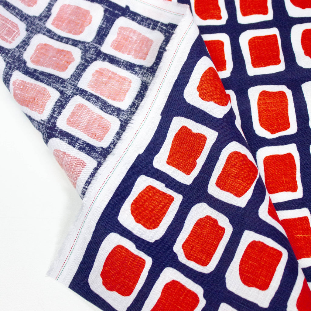 Blue & Red Check Linen Fabric | THE FABRIC SALES