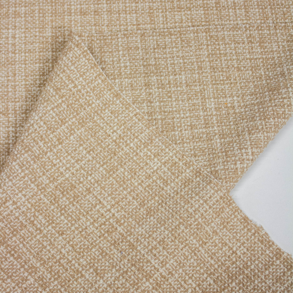 Beige Textured Polyester Blend Stretch Fabric | THE FABRIC SALES