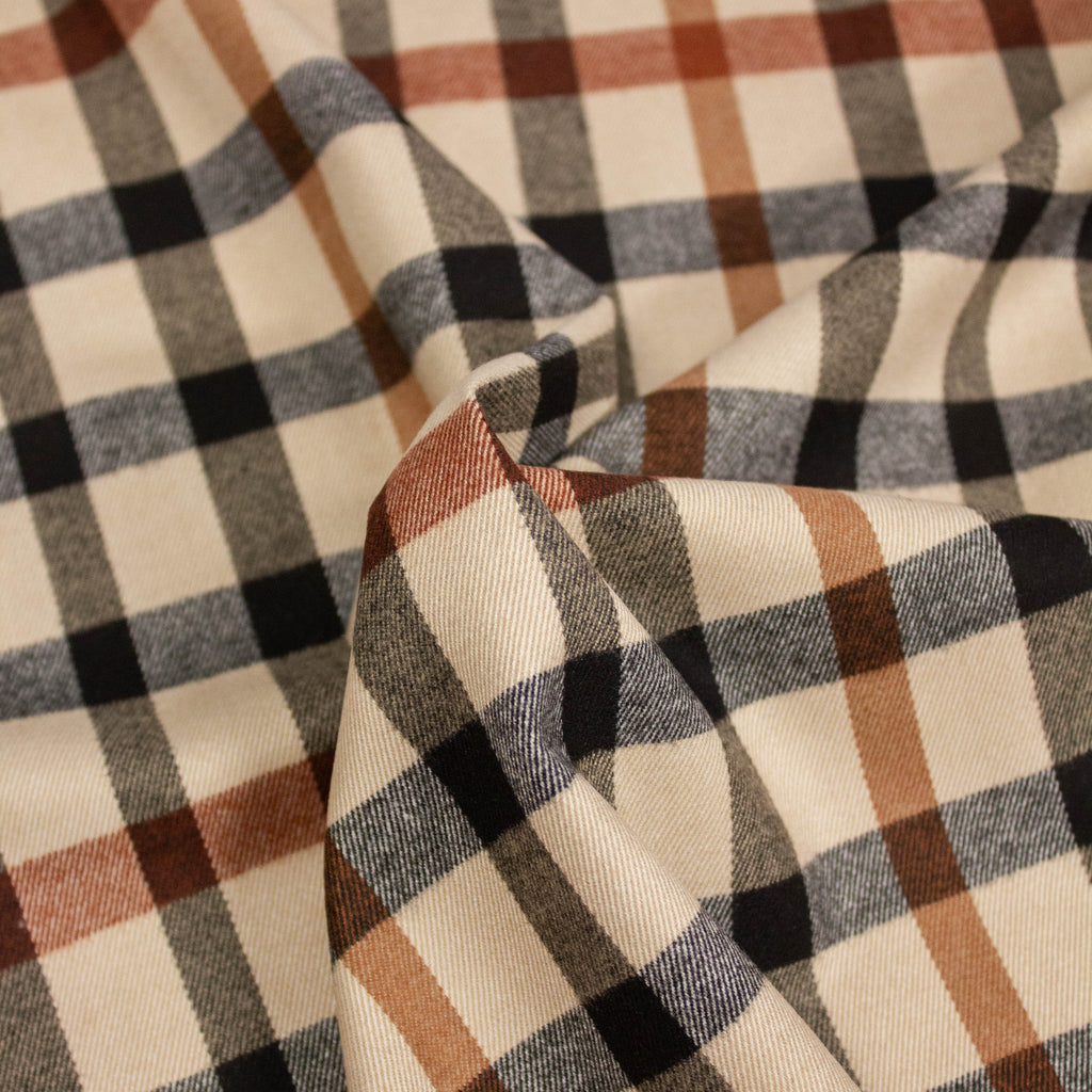 Polyester Blend Fabric Check Pattern Beige | THE FABRIC SALES