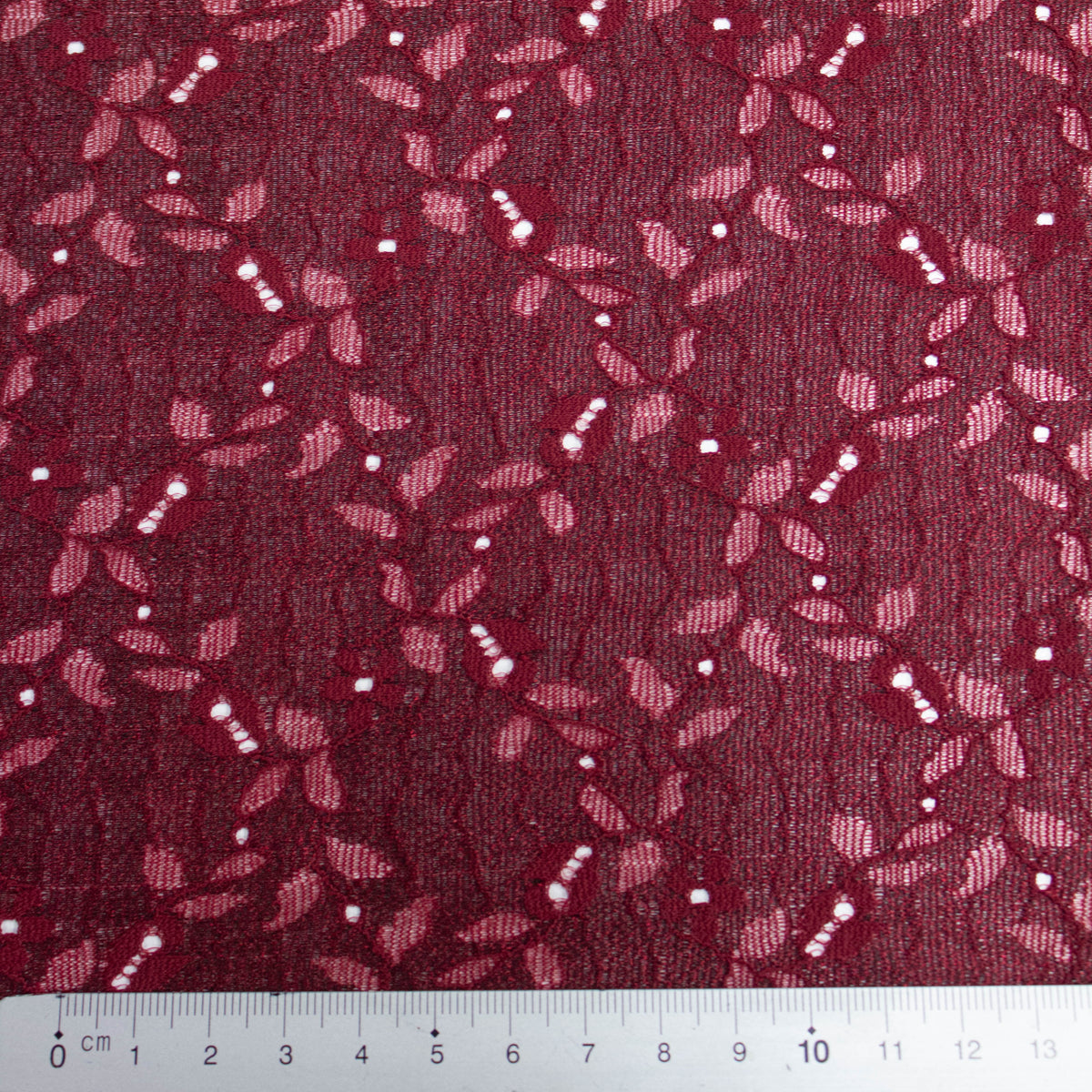 Mano Burgundy Floral Polyamide Lace Stretch Fabric | THE FABRIC SALES