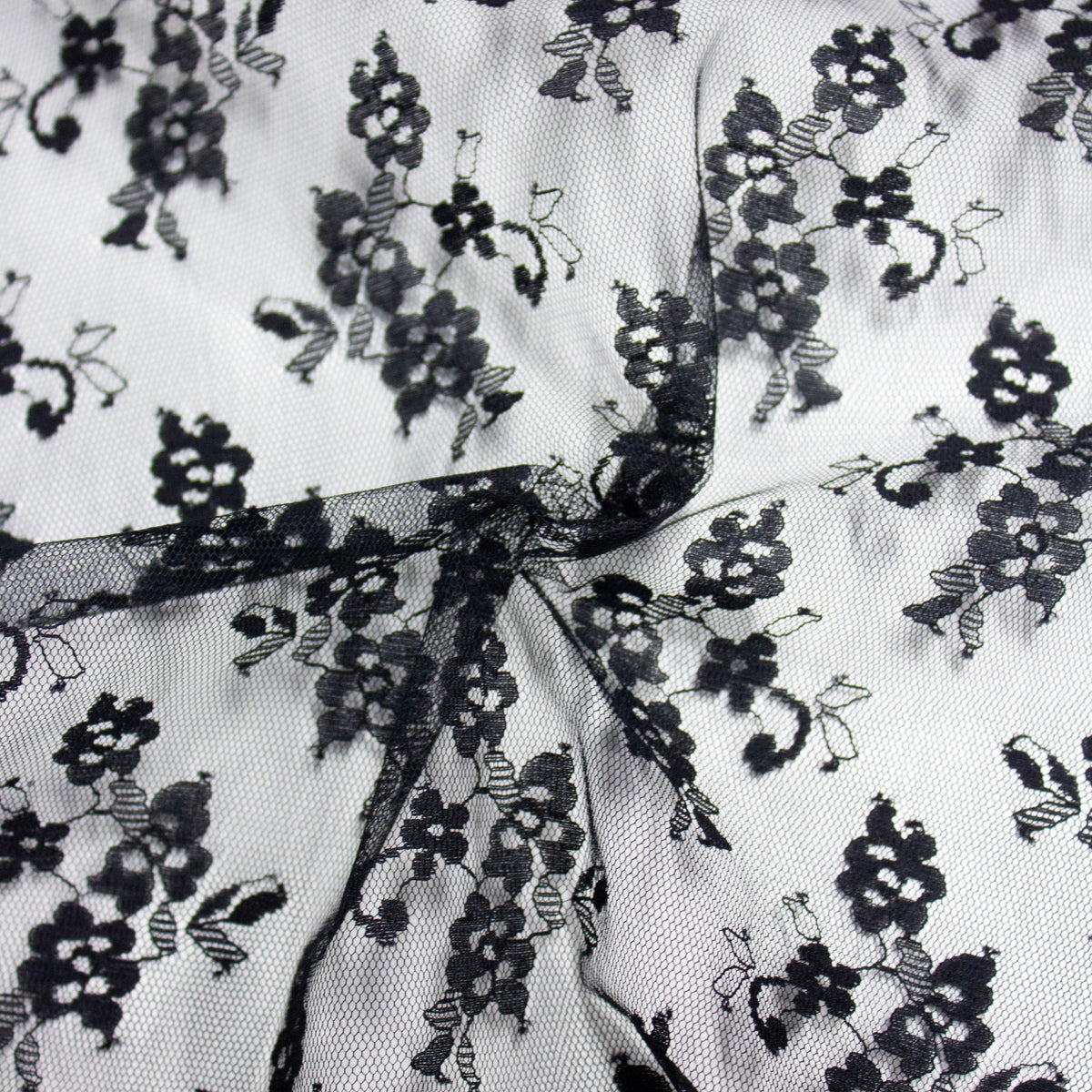 Karyn Black Floral Polyamide Lace Stretch Fabric SHOWROOM SAMPLE 34CM ...