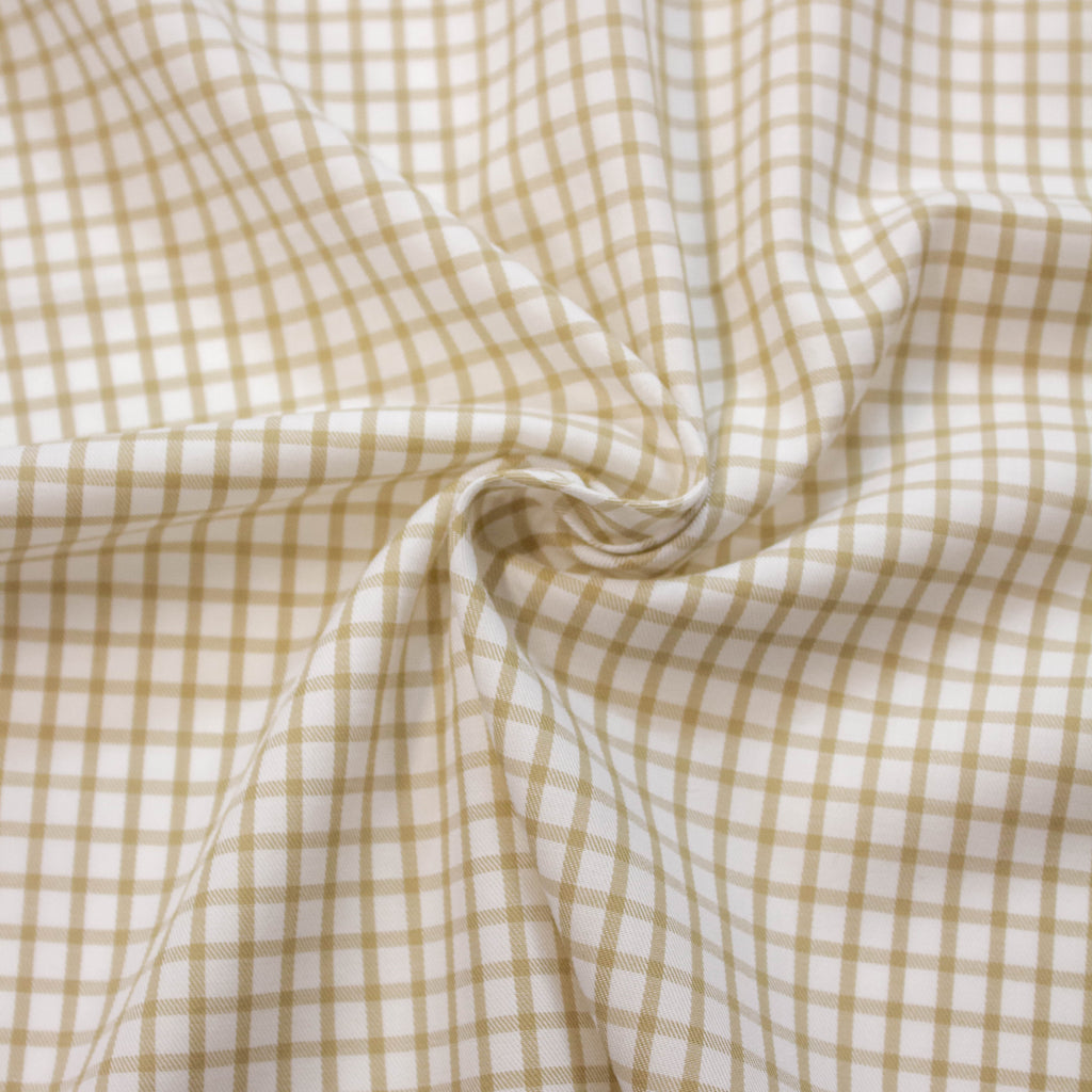 Beige Check Textile Beige Check Cotton Shirting Stretch Fabric | THE FABRIC SALES