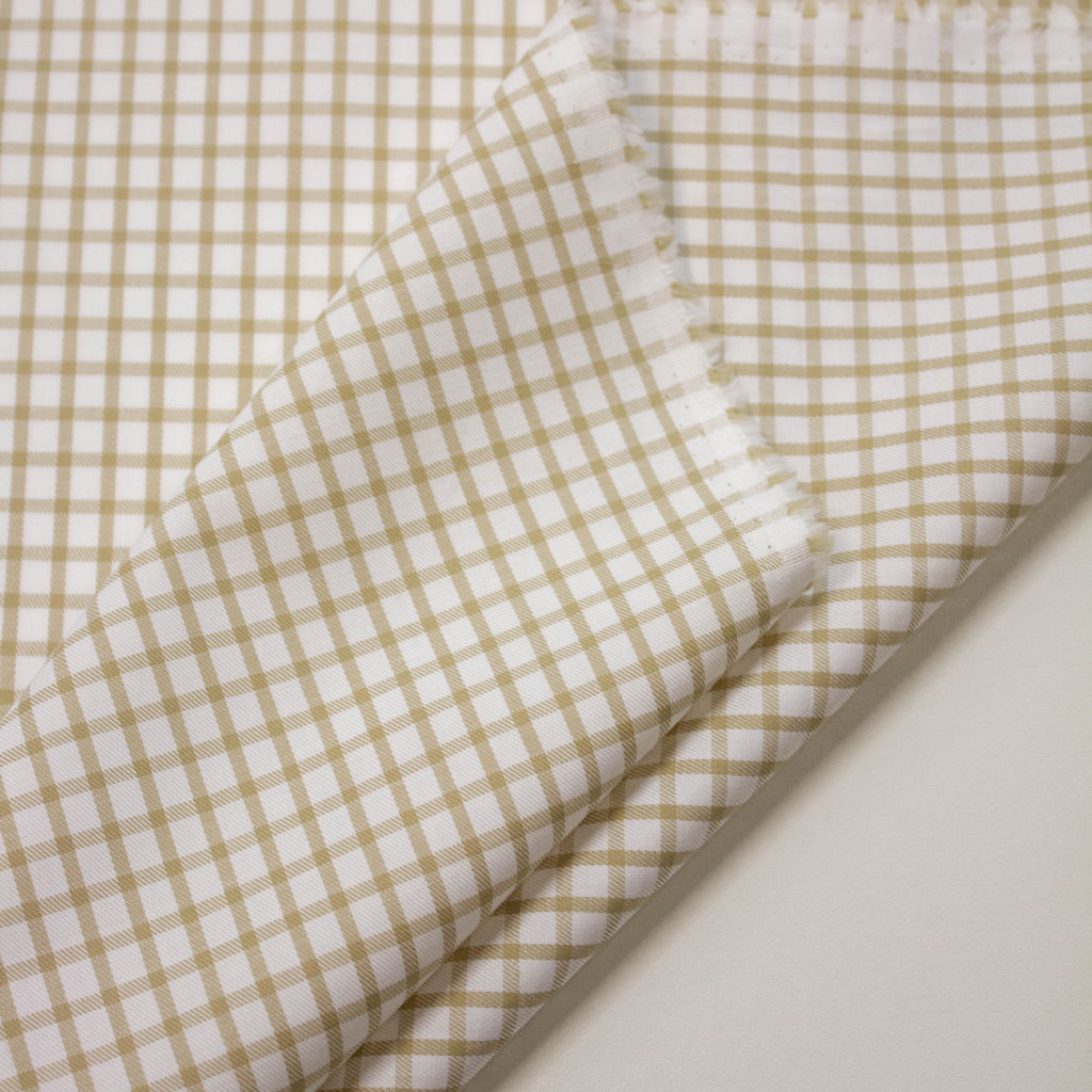 Beige Check Textile Beige Check Cotton Shirting Stretch Fabric | THE FABRIC SALES