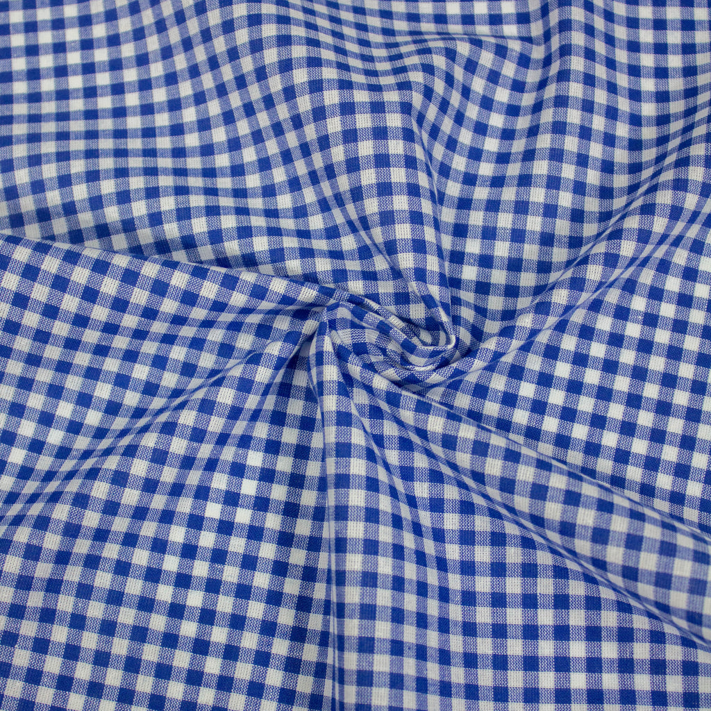 Blue Vichy Check Cotton Blend Fabric | THE FABRIC SALES