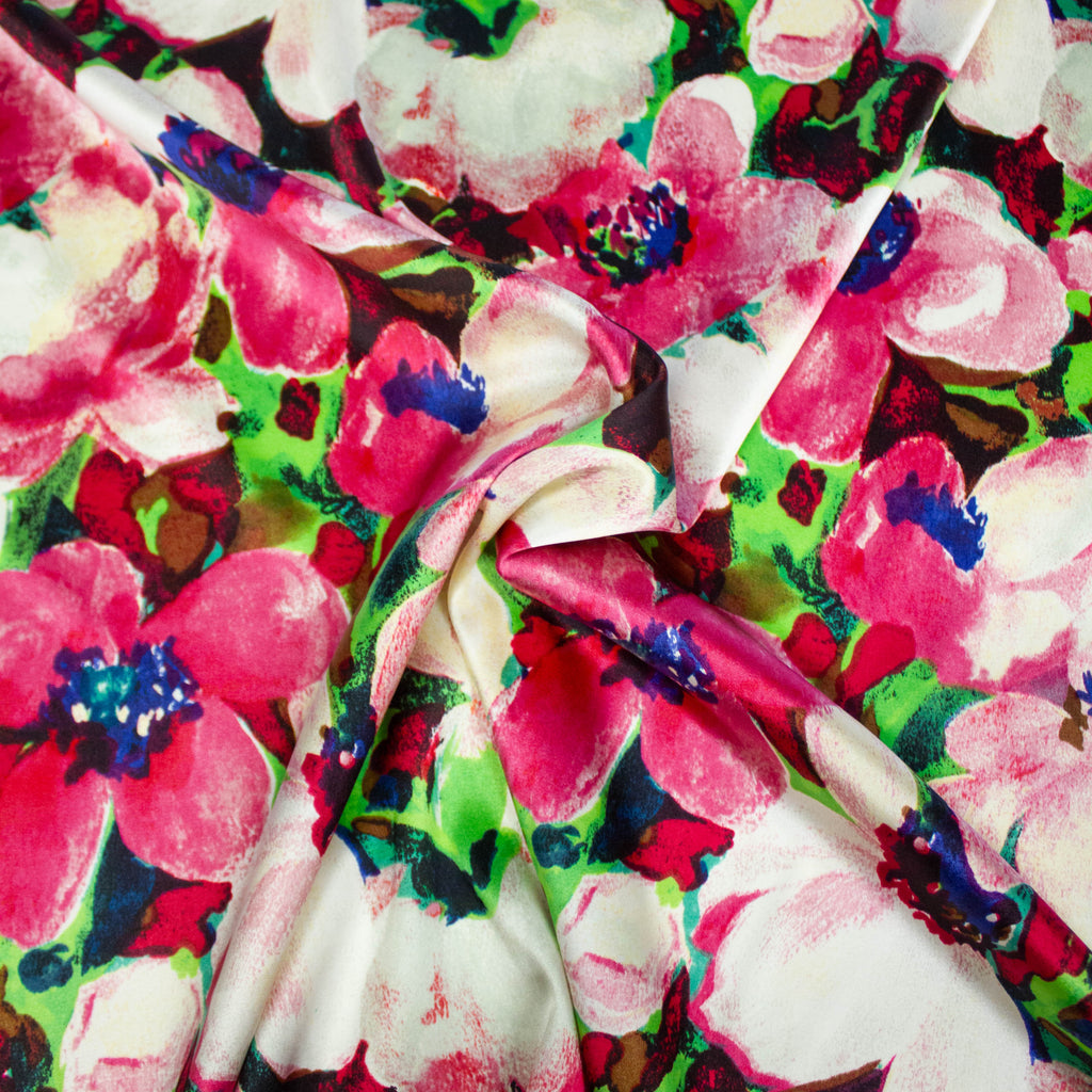 Multicolour Floral Silk Satin Fabric Stretch | THE FABRIC SALES