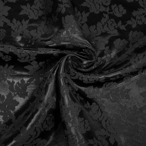 Silk Satin Jacquard - Black Swirls - Gala Fabrics