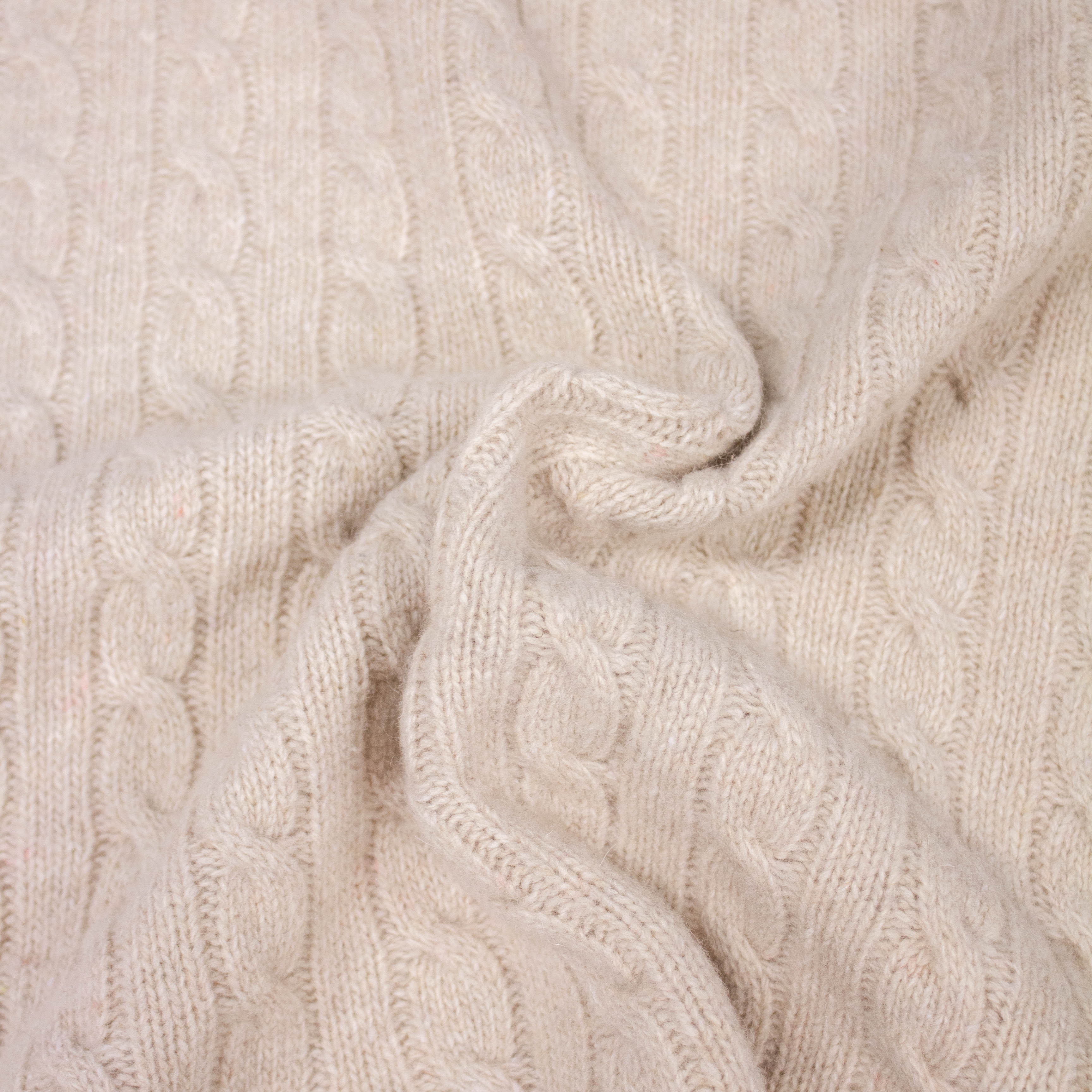 Mona Beige Wool Cable Knit Fabric SHOWROOM SAMPLE 34CM X 60CM