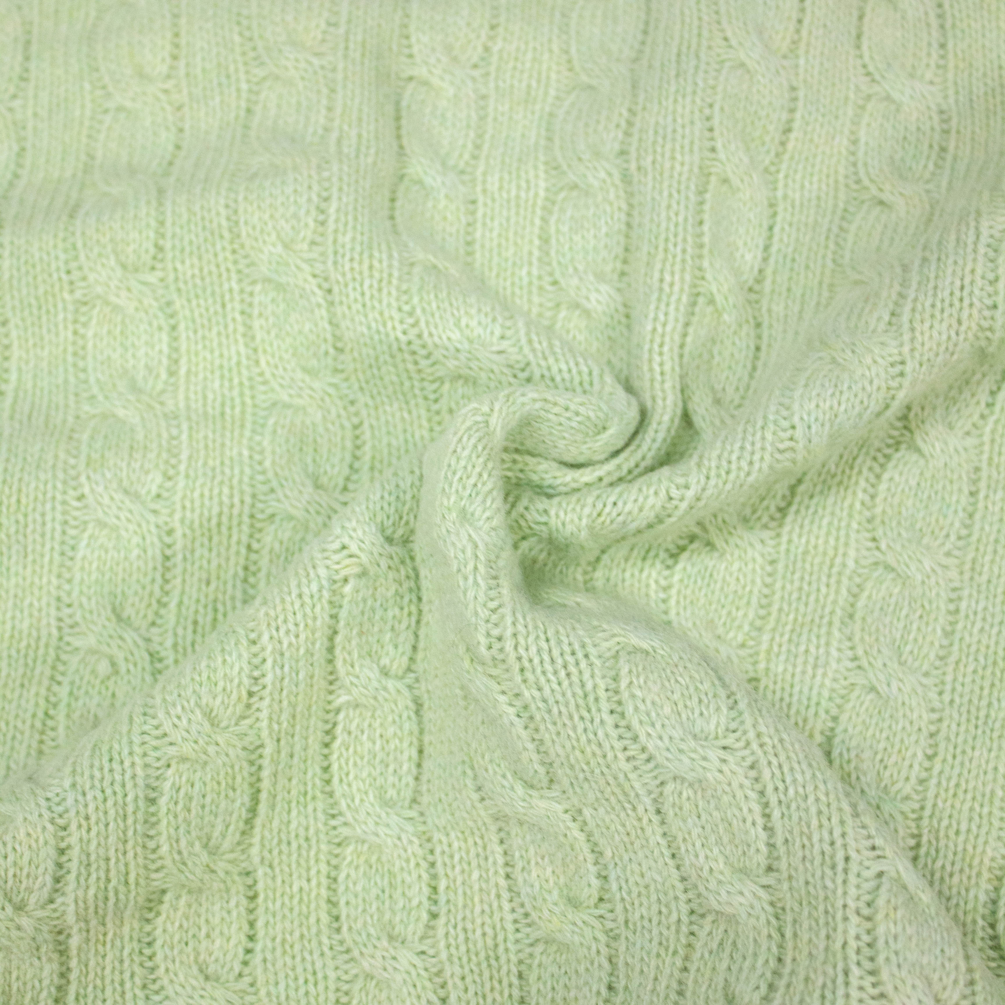 Knitted Wool Fabric Cable Knit Pistachio Green THE FABRIC SALES