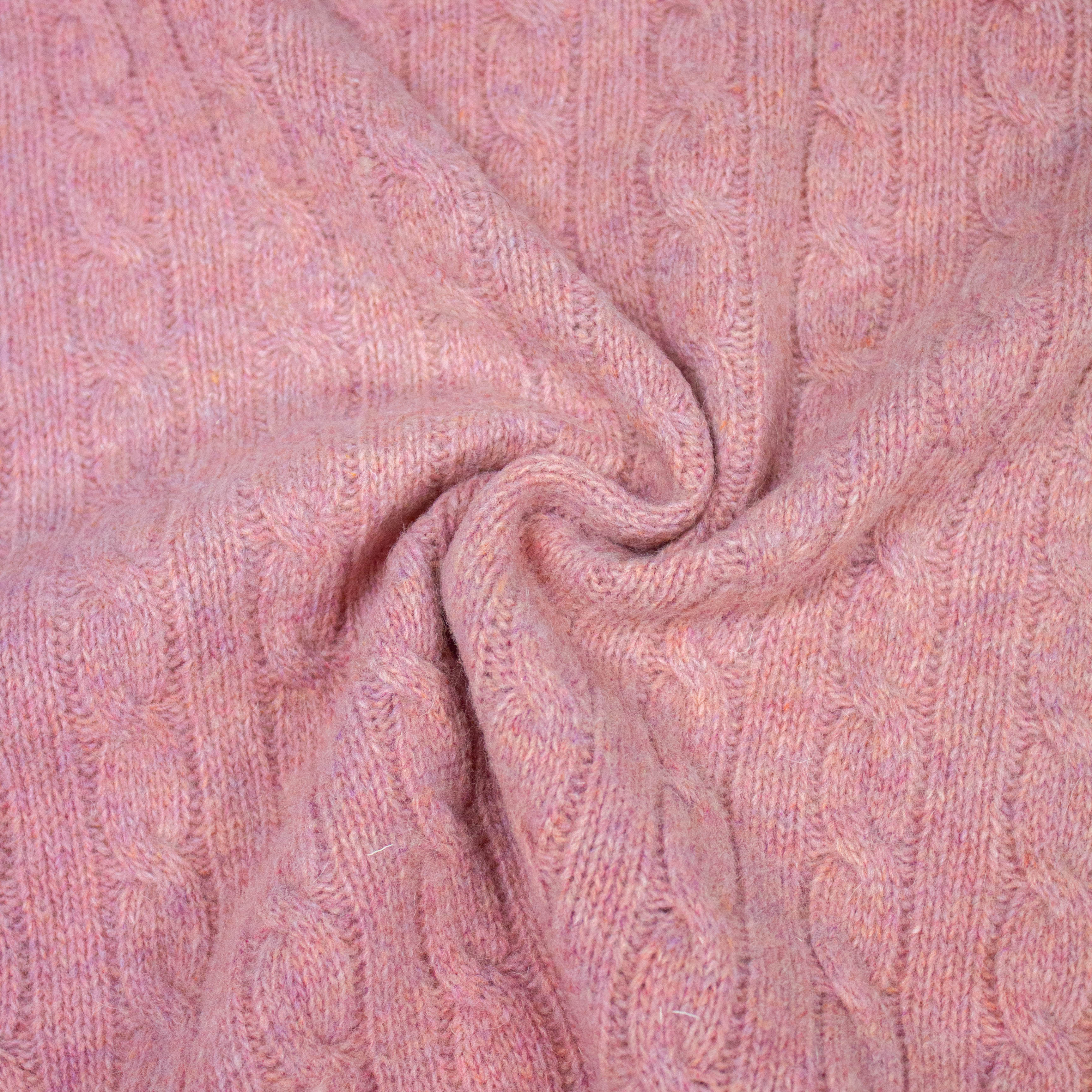Knitted Wool Fabric Cable Knit Old Pink THE FABRIC SALES