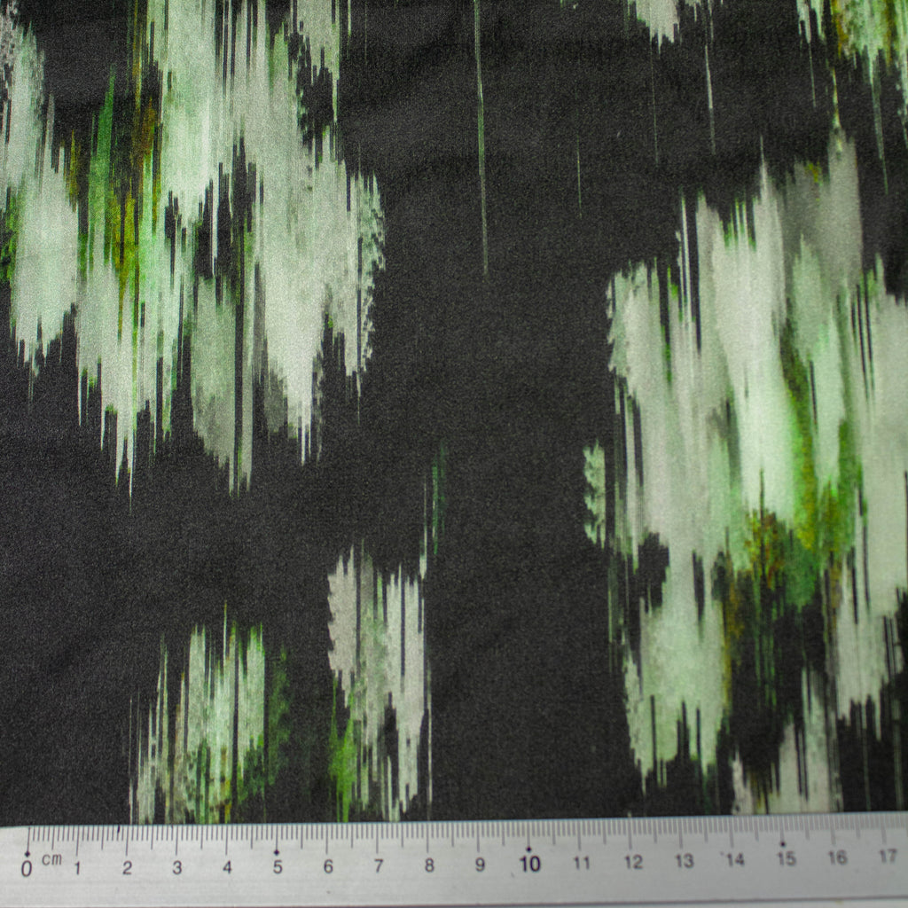 Black & Green Abstract Silk Fabric | THE FABRIC SALES