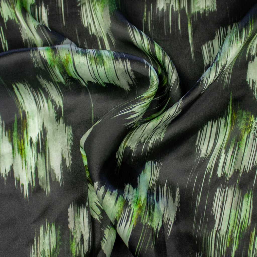 Black & Green Abstract Silk Fabric | THE FABRIC SALES