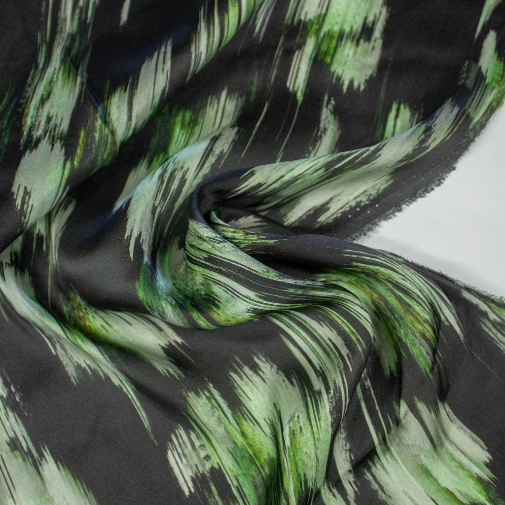 Black & Green Abstract Silk Fabric | THE FABRIC SALES