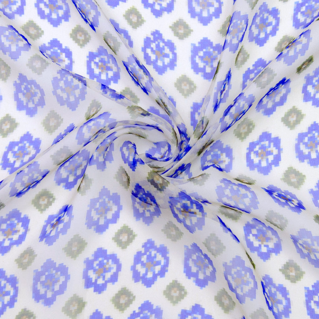 Prissy Blue & Green Printed Silk Chiffon