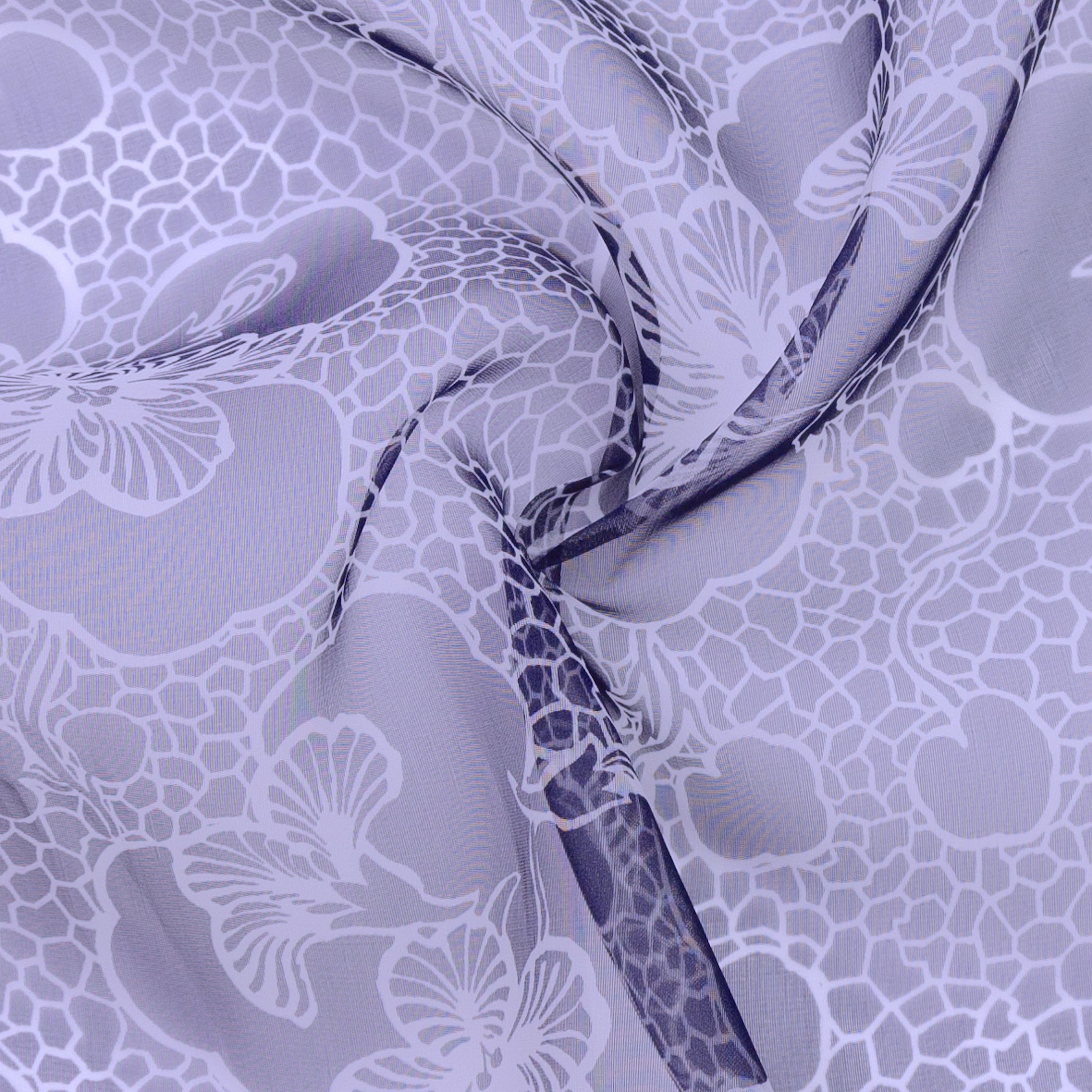 Reina Blue Purple Floral Print Silk Chiffon Fabric | THE FABRIC SALES