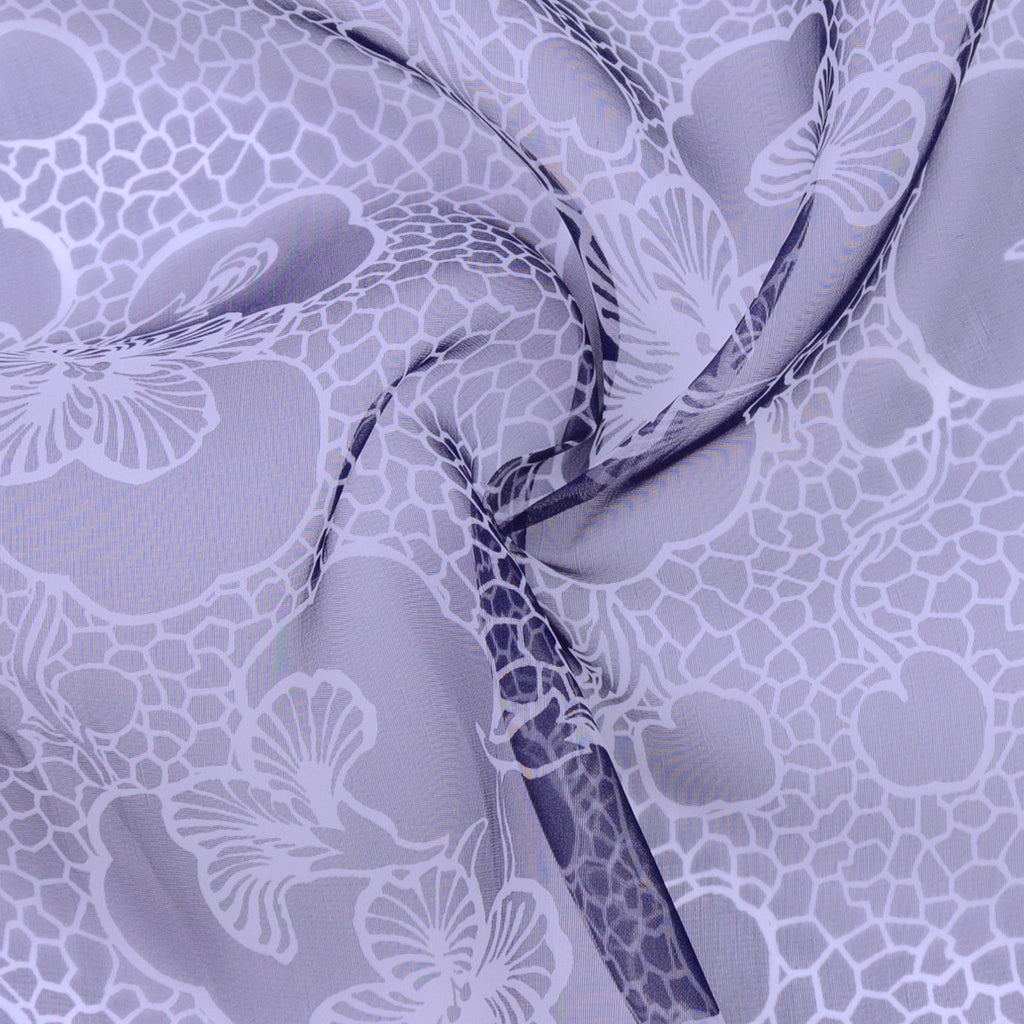 Reina Blue Purple Floral Print Silk Chiffon