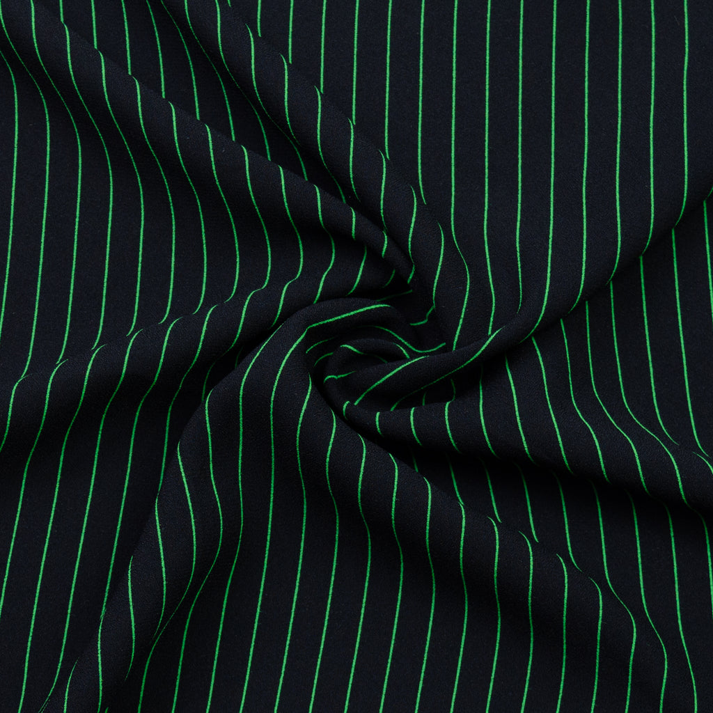 Raven Black Green Striped Viscose Crepe (PANEL)