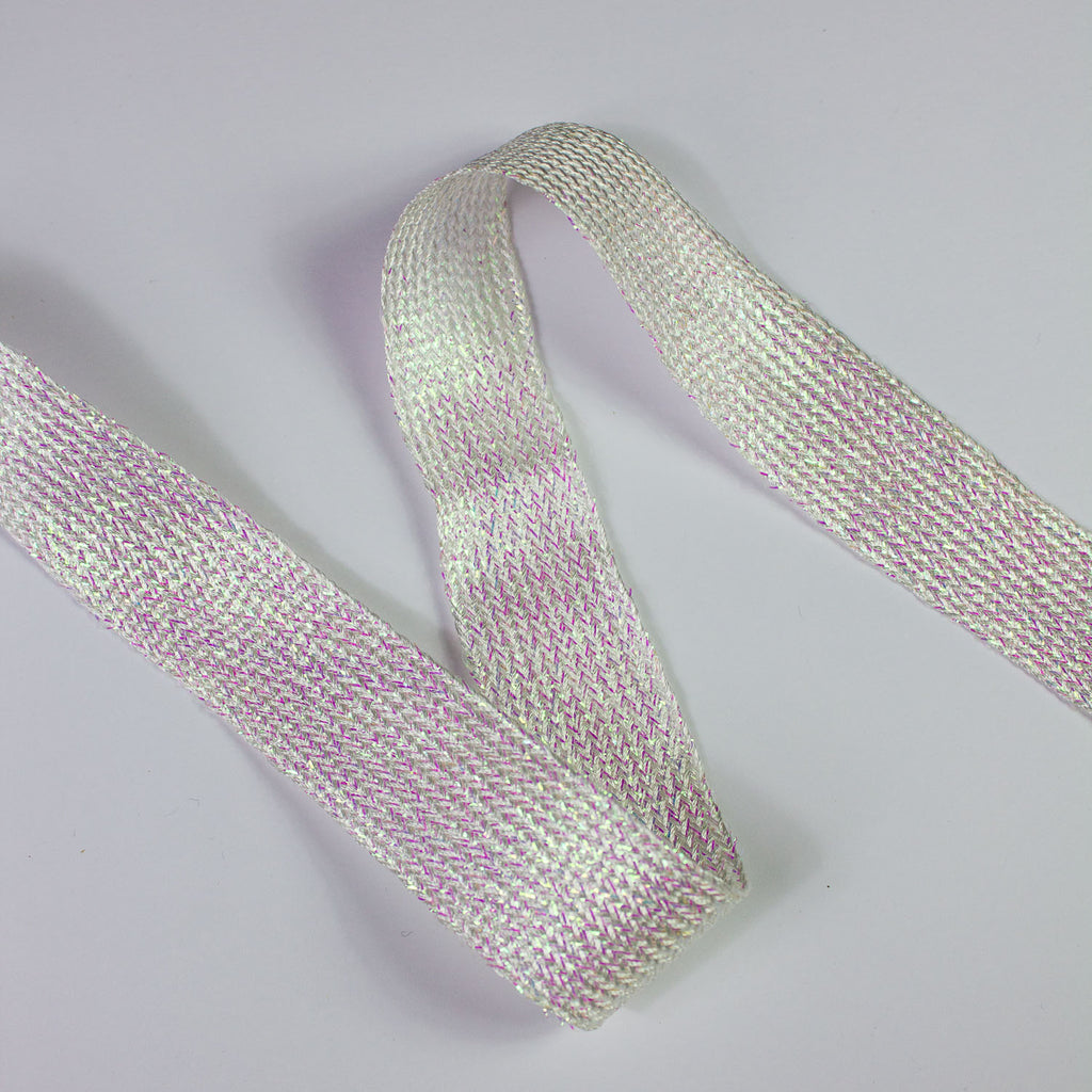 White Silk & Lurex Ribbon 25mm