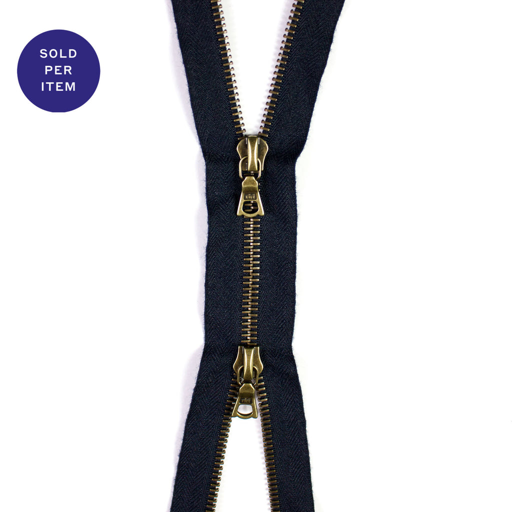 Two Way Navy Metal Separating Zipper With Anti Brass Pull and