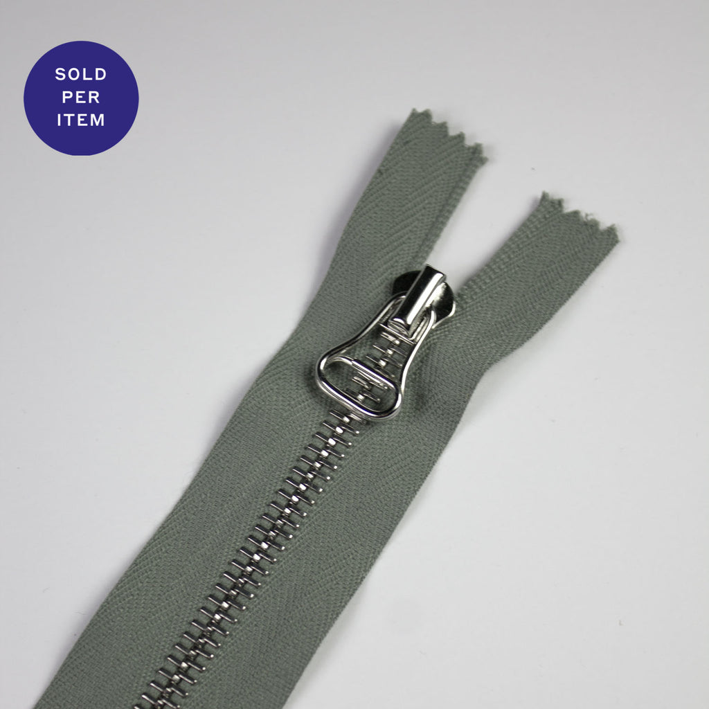 Sage Metal Separating Zipper With Silver Pull and Teeth - 100cm