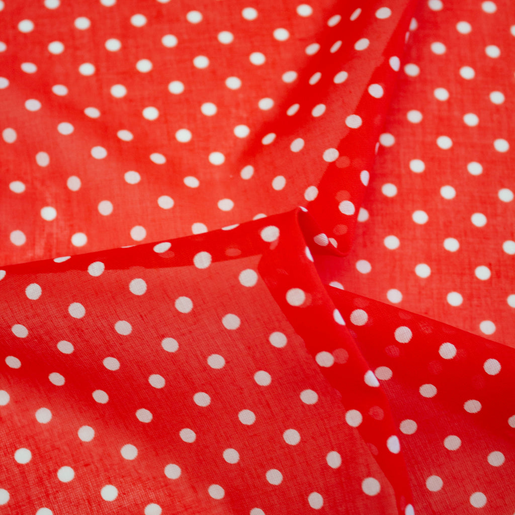 Norah Red Polka Dot Cotton Voile Fabric | THE FABRIC SALES