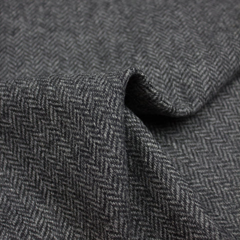 Black and Gray Heathered Herringbone Woolen Suiting - Beautiful Textiles